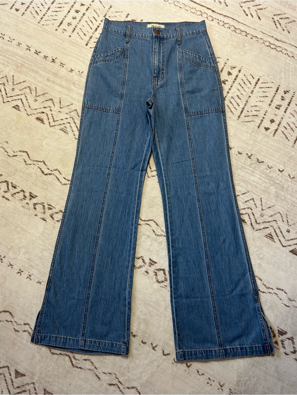 Madewell Size 26 Wide Leg Utility Jeans Side Slit 100% Cotton - Picture 2 of 10